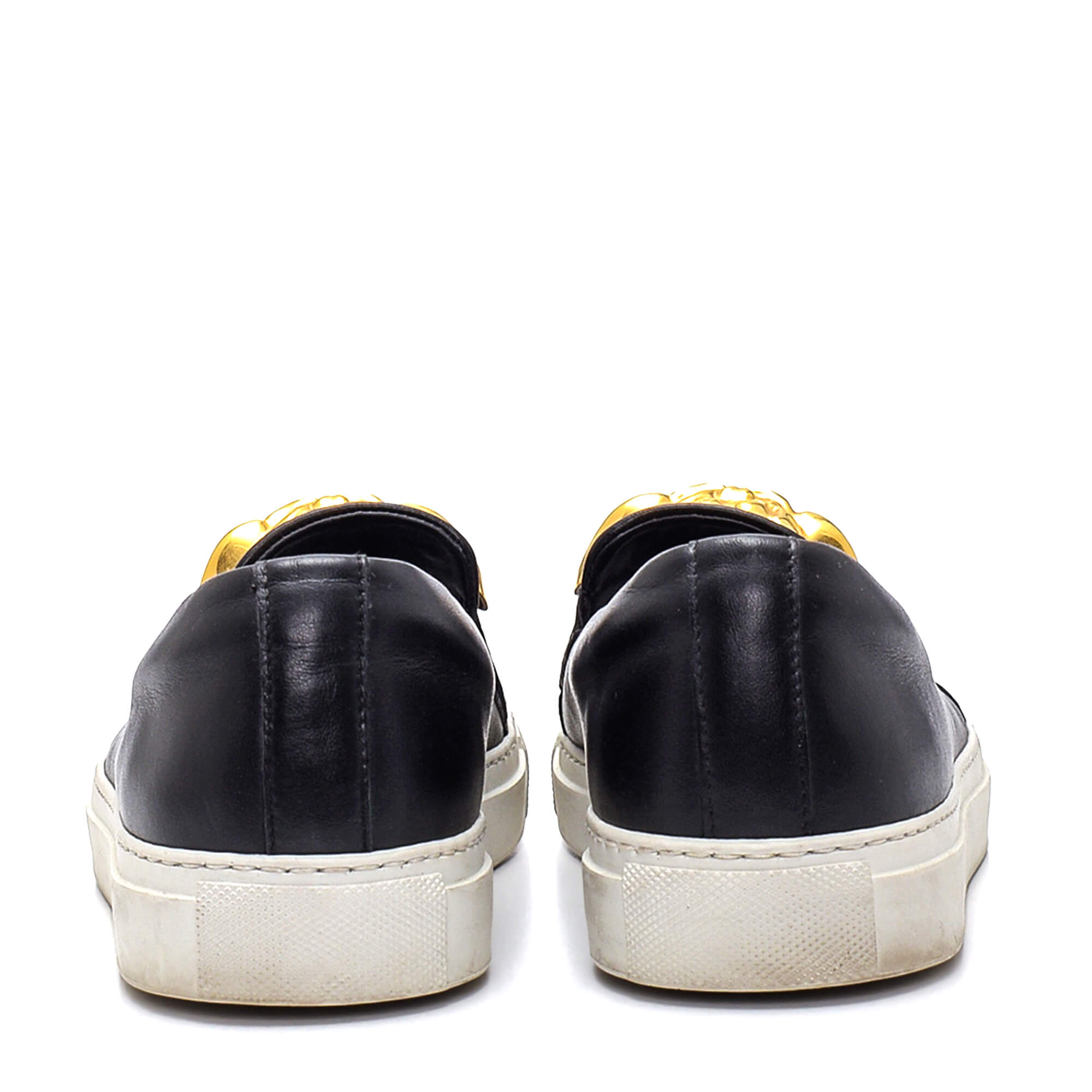 Versace - Black Leather Iconic Gold Medusa Slip On Sneakers